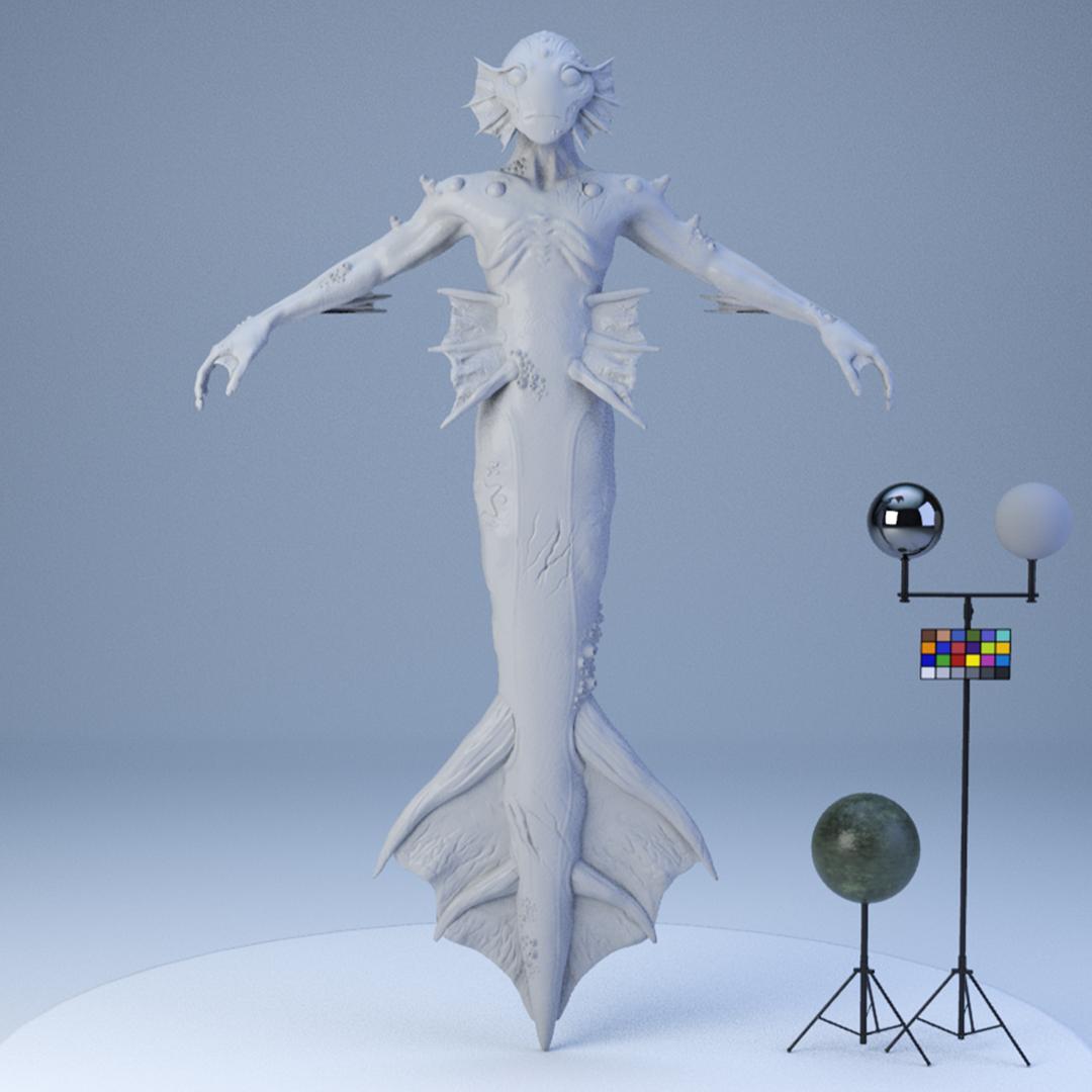 Muestra en estudio del esculpido de la criatura marina Umi