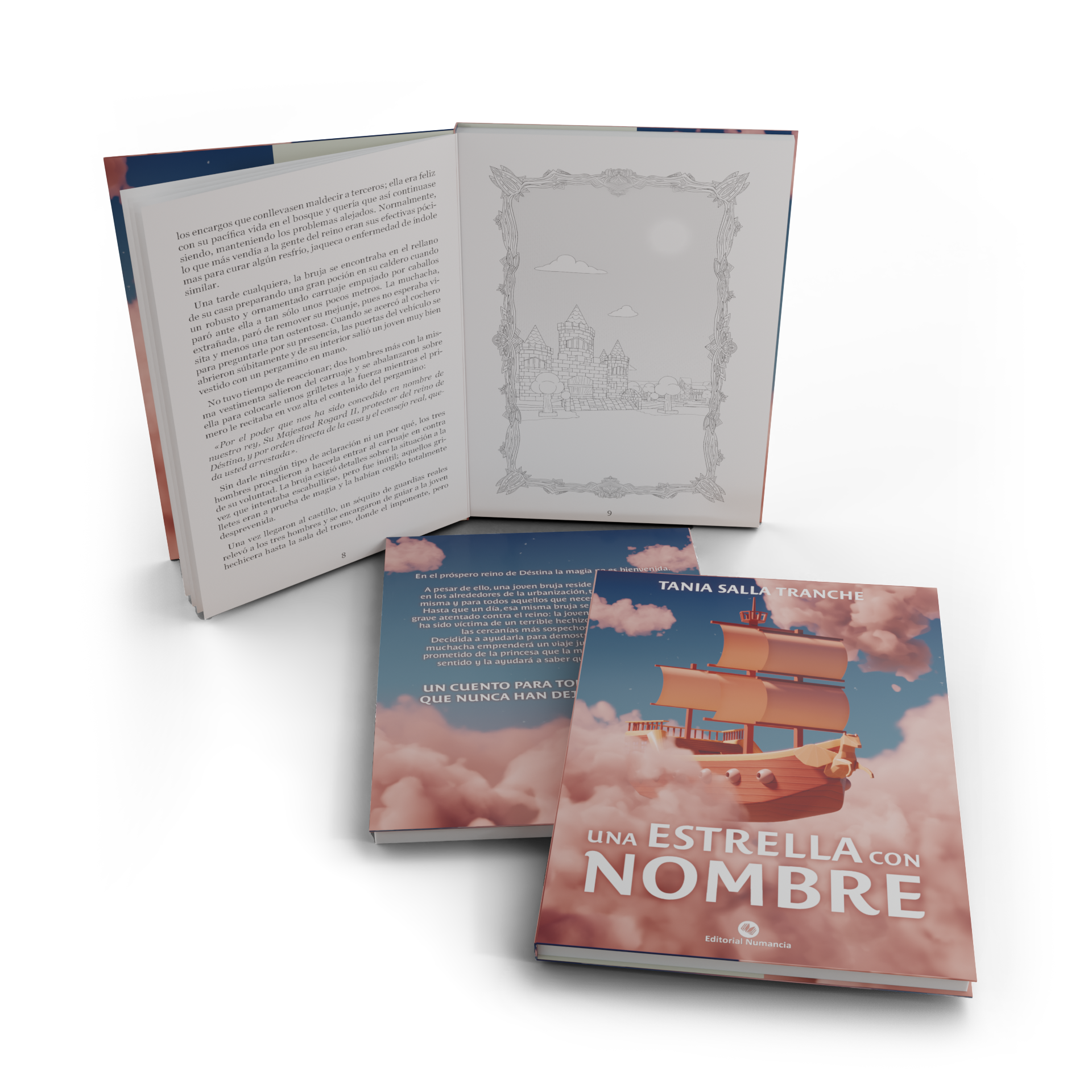 Mockup del interior y de las portadas del Libro Una Estrella con Nombre